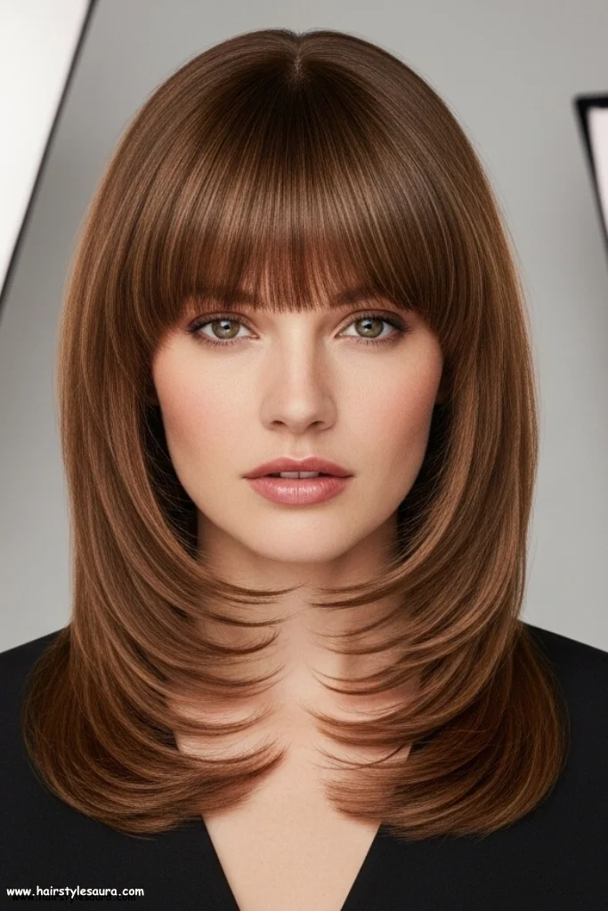 12 Flattering Oval Face Hairstyles with Bangs Ideas You’ll Love 9 Bottleneck Bangs with Long Layers