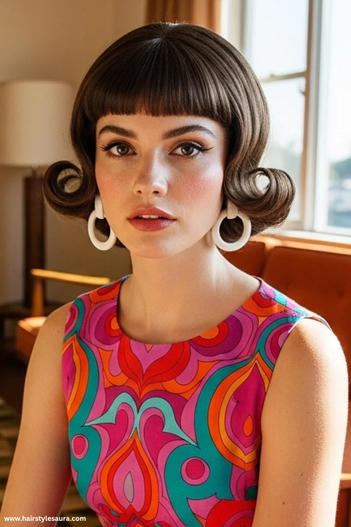15 Stunning Vintage Hairstyles with Bangs Ideas for a Timeless Look 9 Mod Flip with Arched Bangs