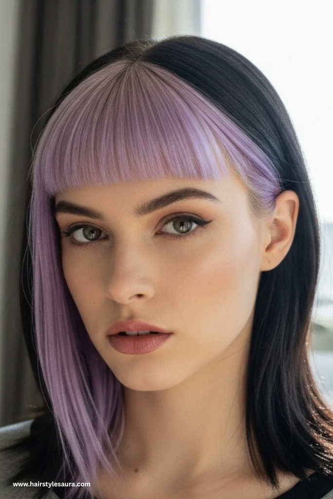 12 Stunning Styles of Wolf Cut with Colored Bangs to Rock Your Look 9 Razor Wolf Cut with Lavender Bangs