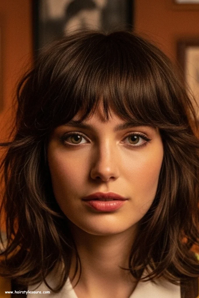 10 Stylish Ear Length Haircuts with Bangs Ideas for Women 9 Shaggy Bob with Feathered Bangs