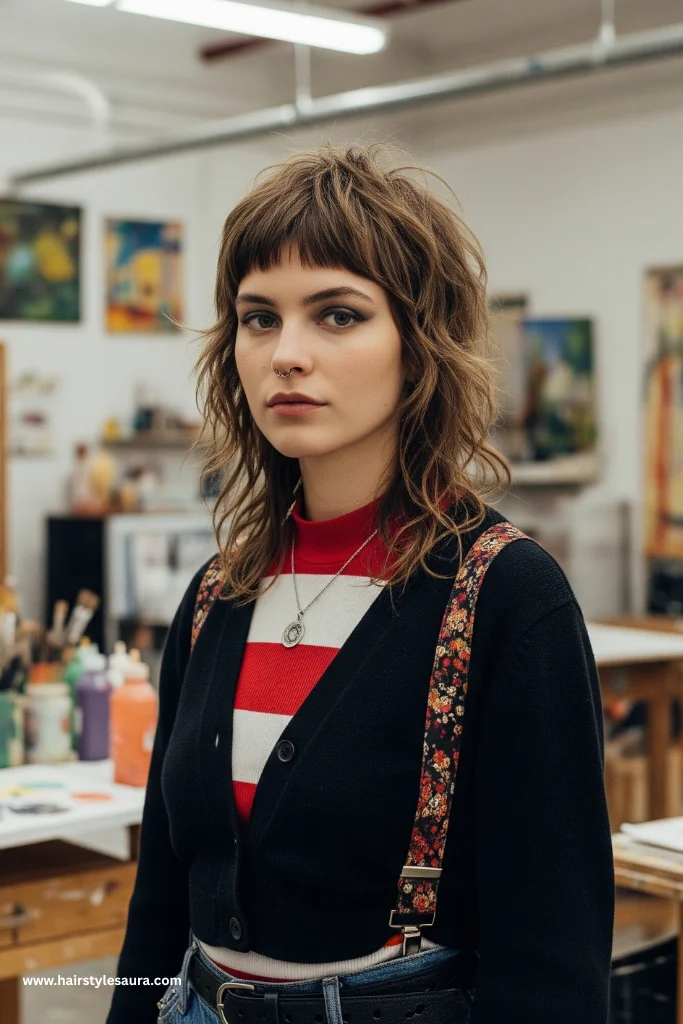 10 Korean Wolf Cut Ideas for Short Hair That Every Woman Will Love 9 Shaggy Wolf Cut with Baby Bangs