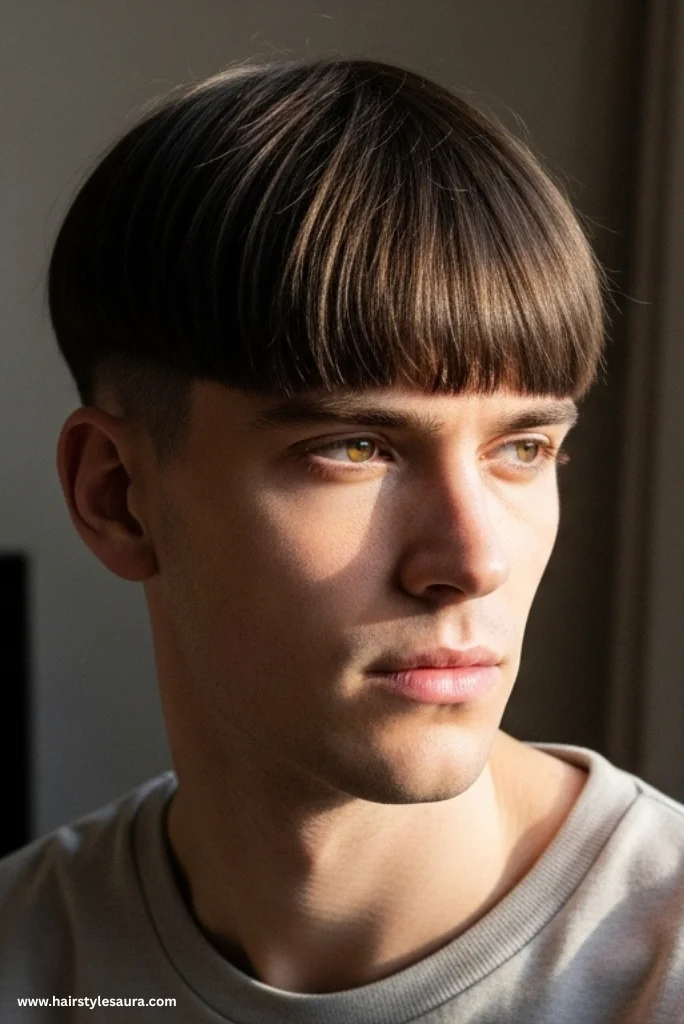 12 Bang Hairstyles Short Hair for Men That Redefine Style 10 Blunt Bangs with Taper
