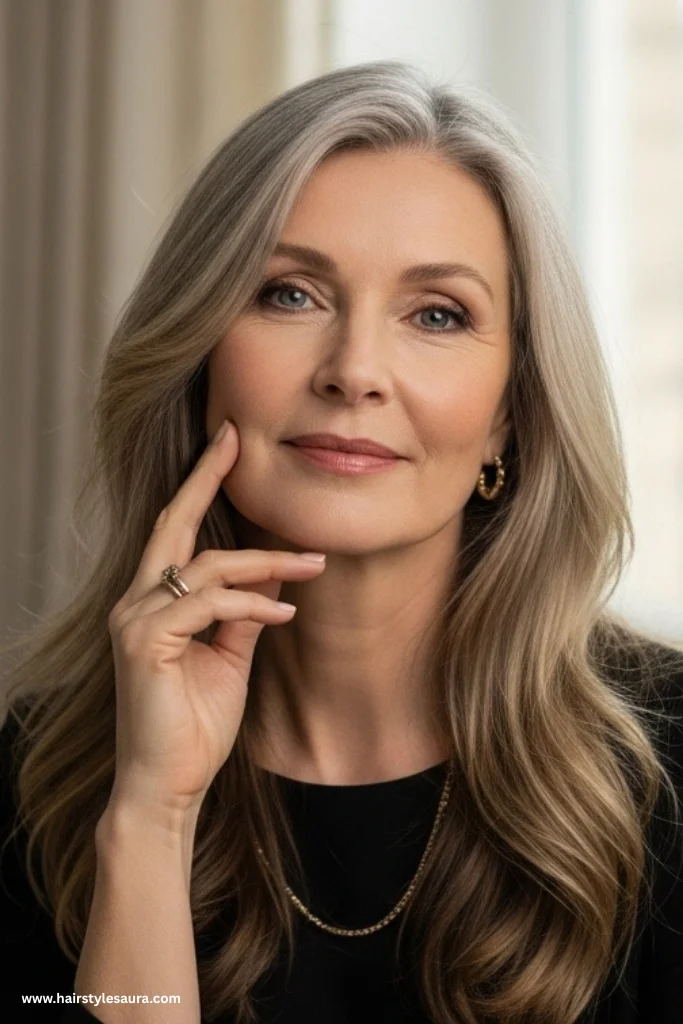 12 Elegant Long Hairstyles for Women Over 50 10 Long Hair with Curtain Bangs