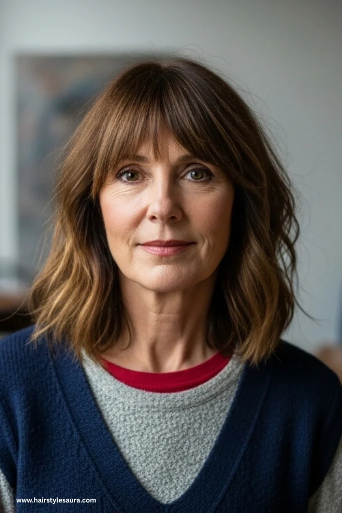 12 Flattering Hairstyles for Women Over 50 With Bangs 10 Medium-Length Cut With Choppy Bangs