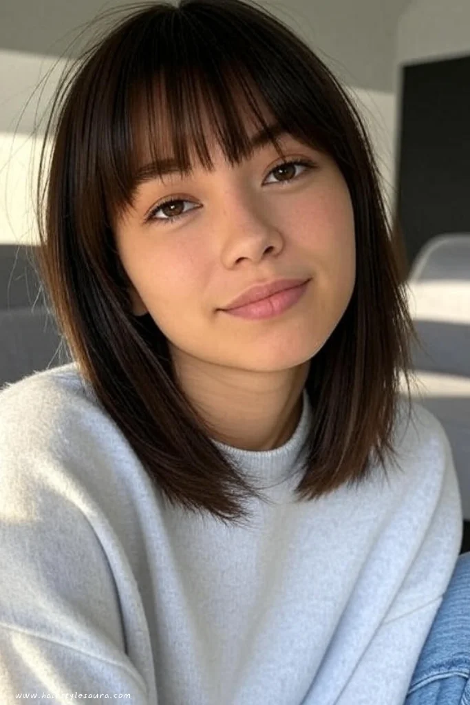 12 Gorgeous Korean Wolf Cut with Bangs Ideas Every Woman Should Try 10 Medium Wolf Cut with Curved Bangs