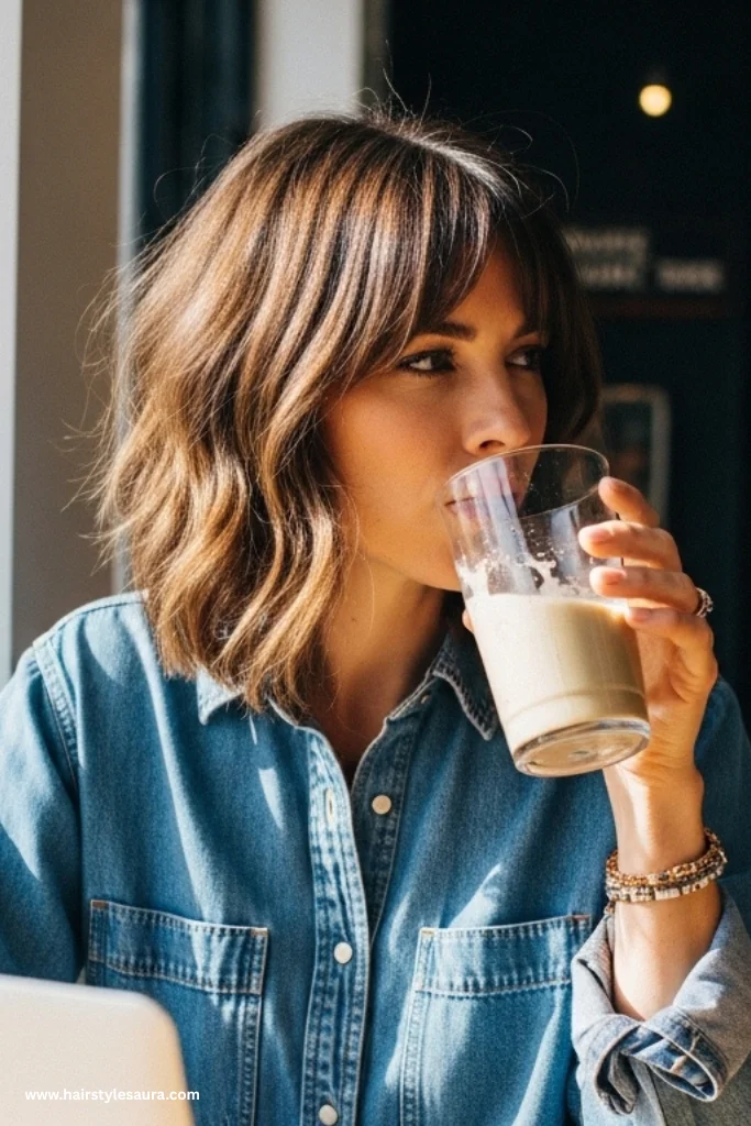 11 Trendy Shaggy Lob with Bangs Styles That Women Are Loving Right Now 10 Shoulder-Length-Lob-with-Piecey-Bangs.