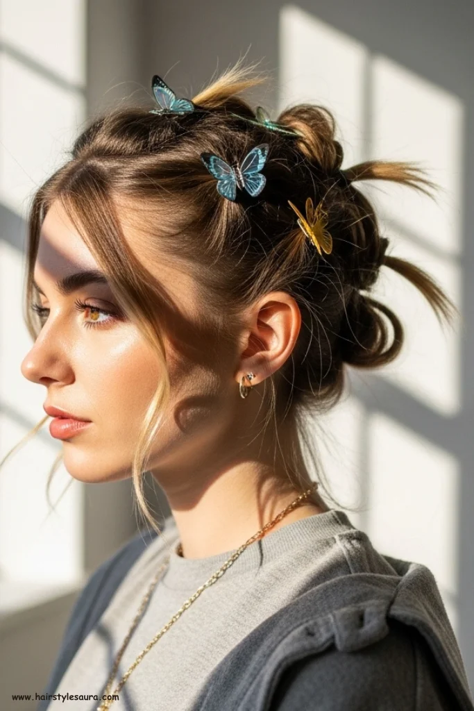 13 Best 90s Butterfly Clip Hairstyle Ideas That Are Making a Comeback 10 Side-Swept with Butterflies