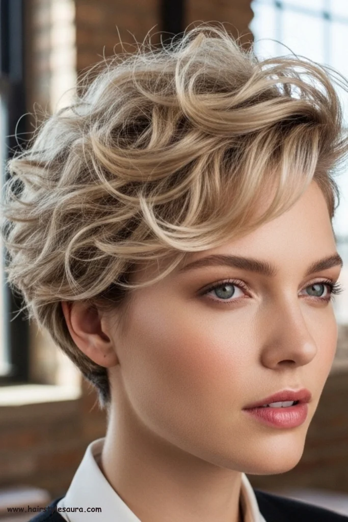 11 Beautiful Blonde Curly Pixie Cuts That Shine with Style 9 Ash Blonde Curly Pixie with Volume