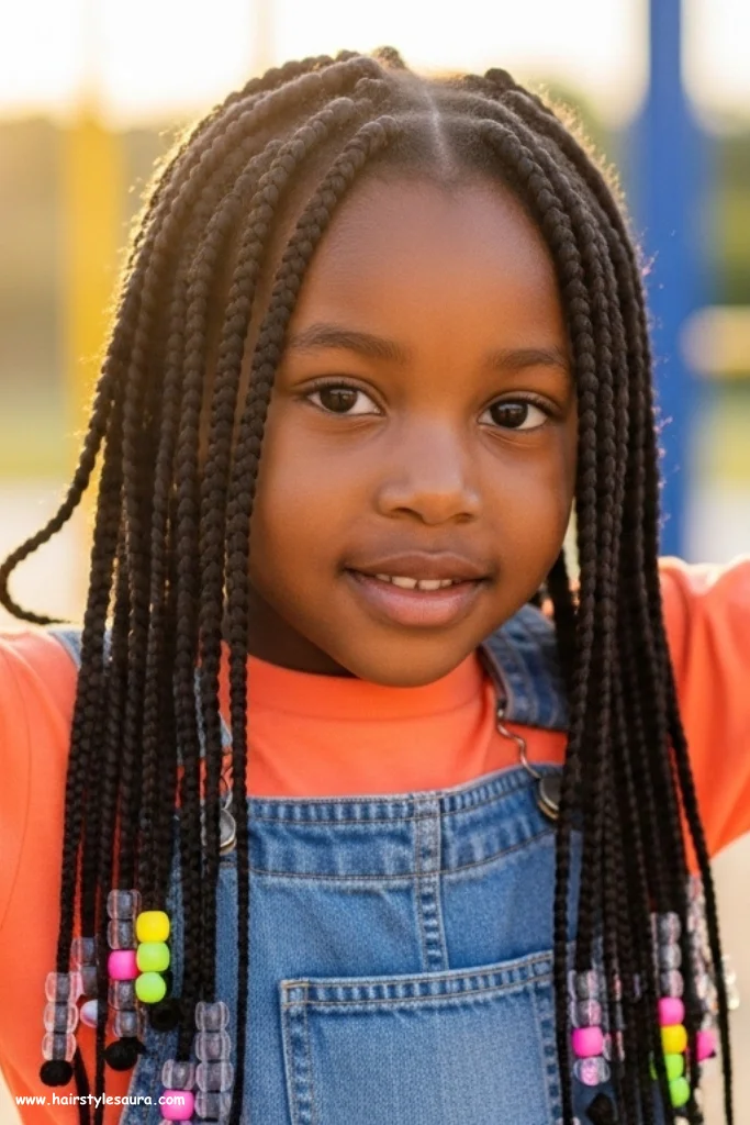12 Adorable Little Black Girls Hairstyles Braids That Shine with Style 10 Box Braids with Beads