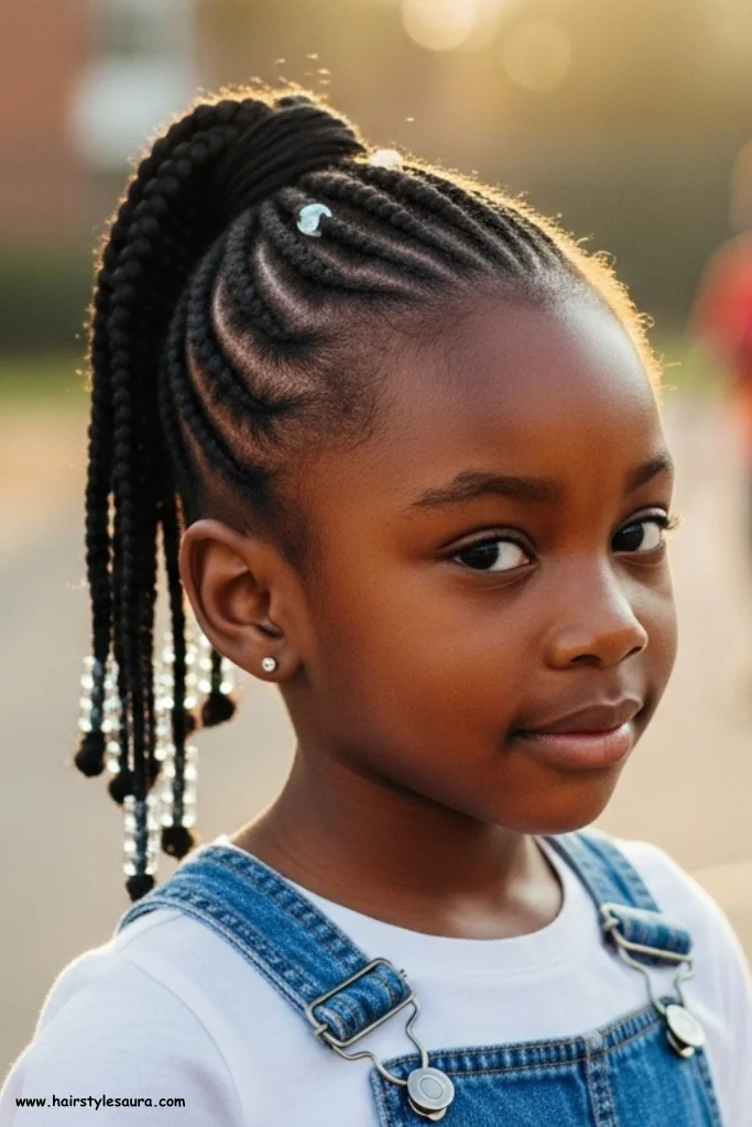 12 Adorable Little Black Girls Hairstyles Braids That Shine with Style 3 Braided Ponytail with Beads