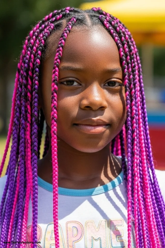 12 Adorable Little Black Girls Hairstyles Braids That Shine with Style 13 Braids with Colorful Extensionsa