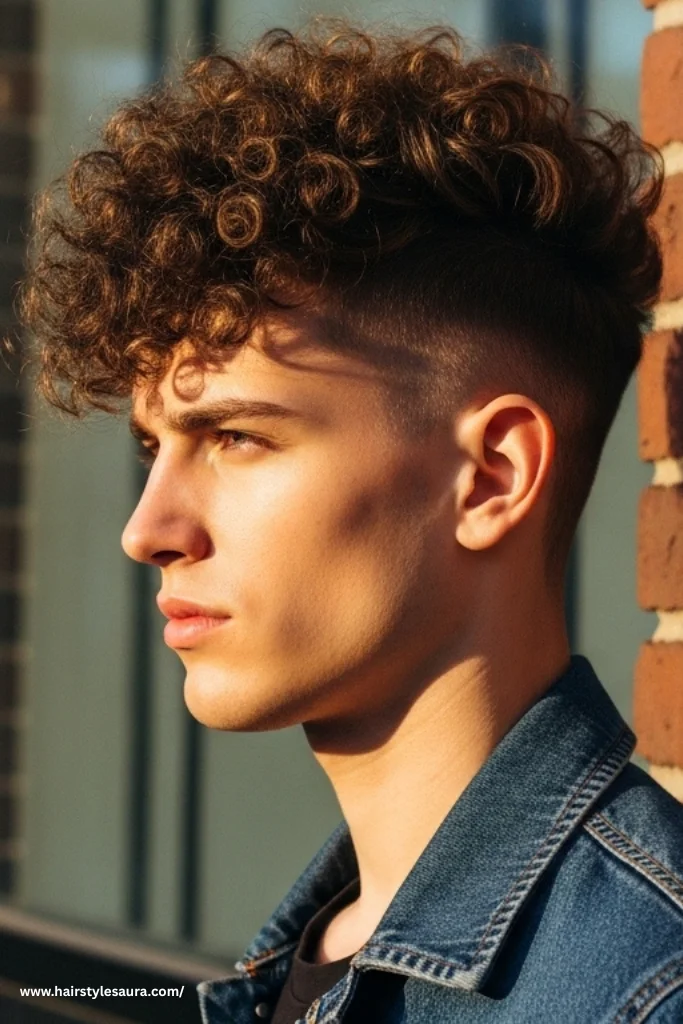 13 Cute Hairstyles for Short and Curly Hair for Men Who Want to Stand Out 7 Burst Fade with Curly Top