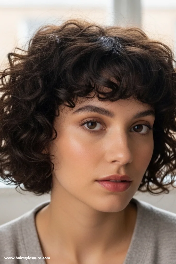 11 Trendy Curly Pixie Cuts Bangs Ideas for 2025 2 Classic Curly Pixie with Full Bangs
