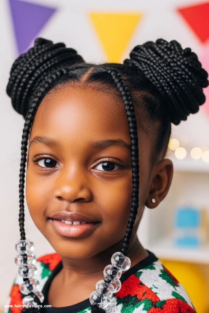 12 Adorable Little Black Girls Hairstyles Braids That Shine with Style 5 Double Bun Braids