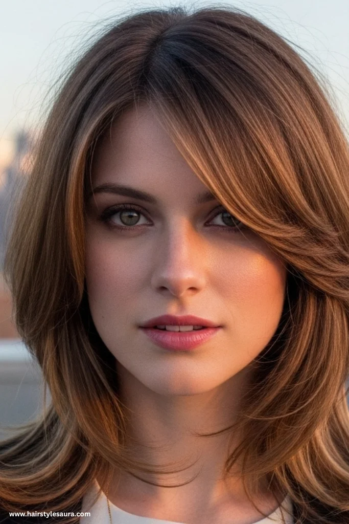 10 Flattering Layered Haircuts Ideas for Straight Hair for All Lengths 7 Graduated Layers with Side Bangs