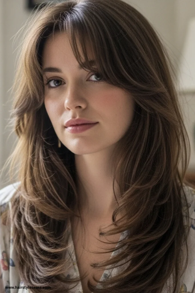 11 Beautiful Layered Haircuts Ideas for Long Hair That Add Life & Style 2 Long Layers with Curtain Bangs