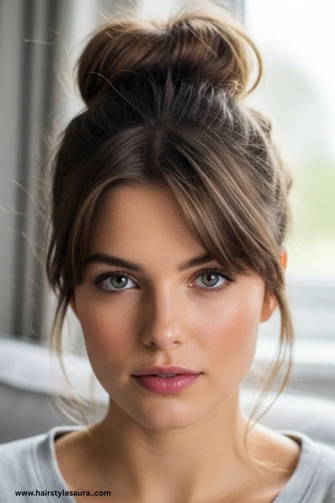 12 Easy Cute Hairstyles Every Woman Can Try in Minutes 2 Messy Bun with Face-Framing Pieces