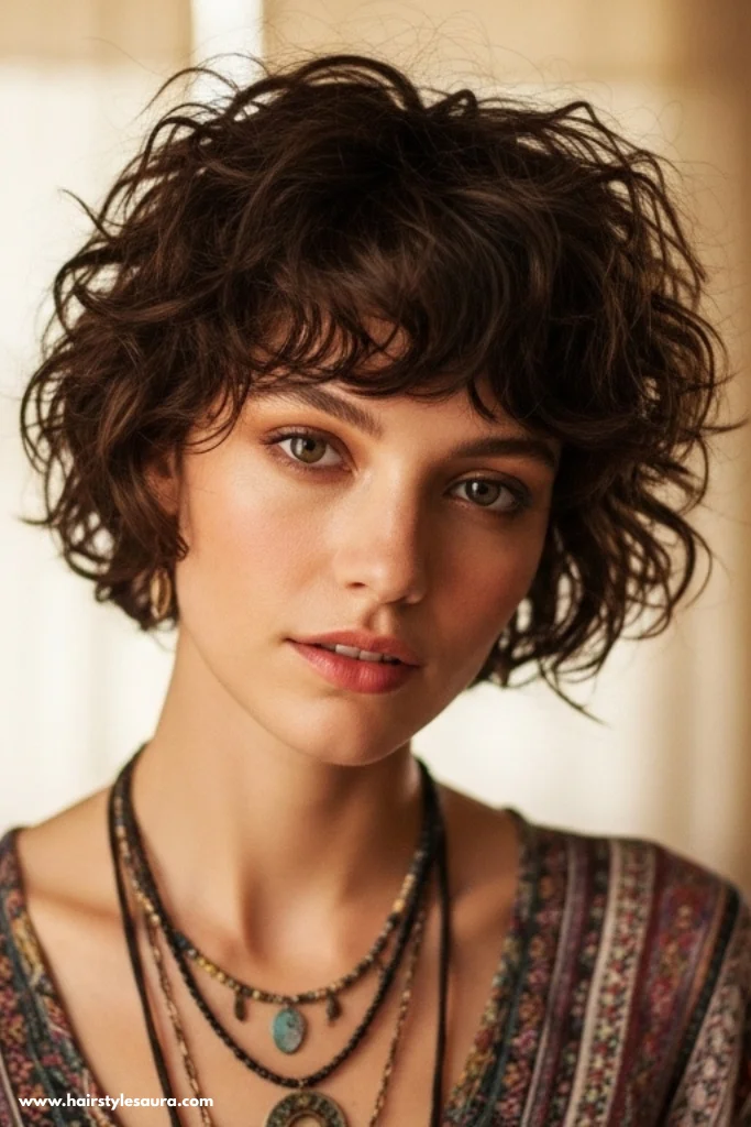 11 Trendy Curly Pixie Cuts Bangs Ideas for 2025 8 Messy Curly Pixie with Wispy Bangs