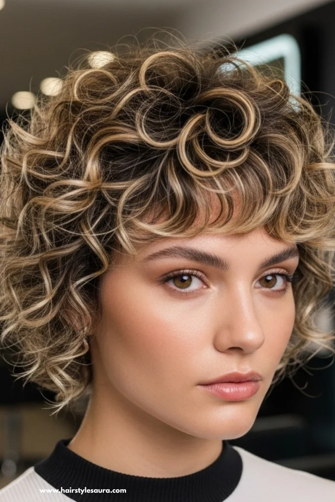 11 Trendy Curly Pixie Cuts Bangs Ideas for 2025 11 Pixie with Bangs and Highlighted Curls