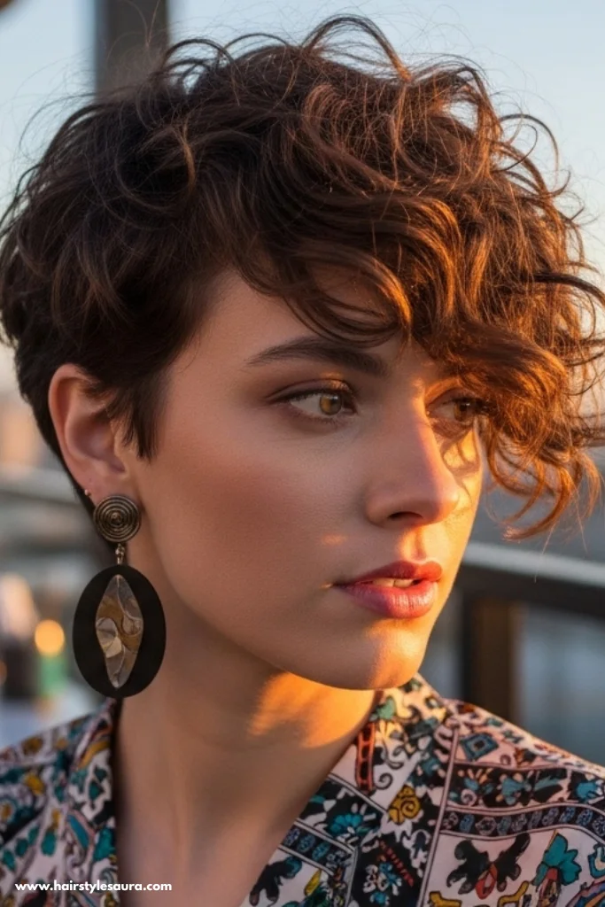 11 Trendy Curly Pixie Cuts Bangs Ideas for 2025 3 Side-Swept Curly Bangs