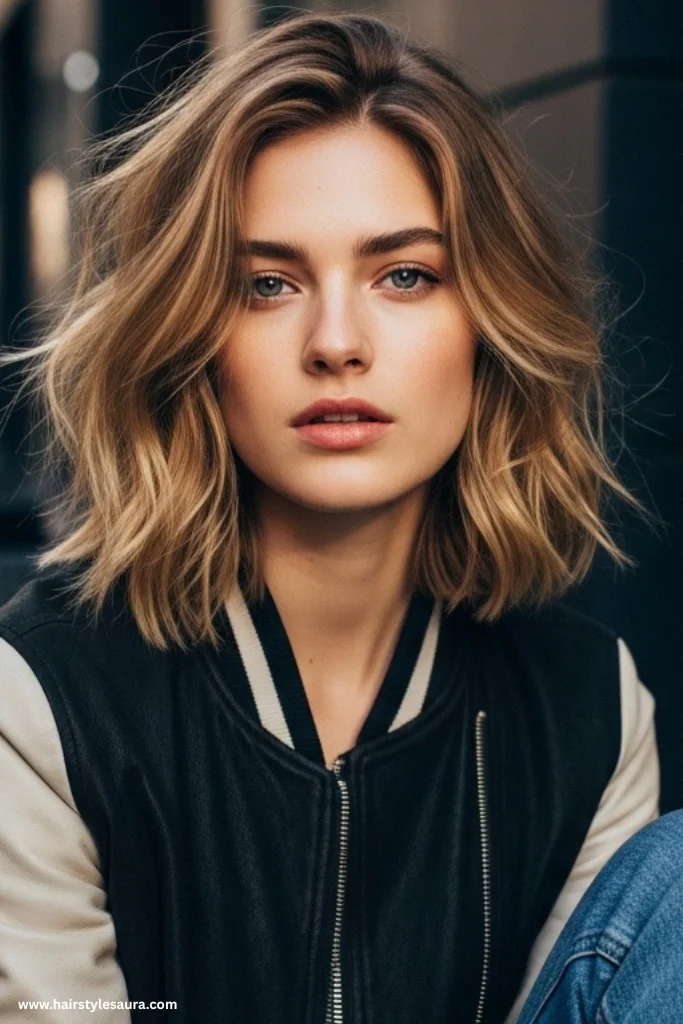 10 Best Layered Haircuts Ideas for Shoulder Length Hair 3 Textured Lob with Light Layers