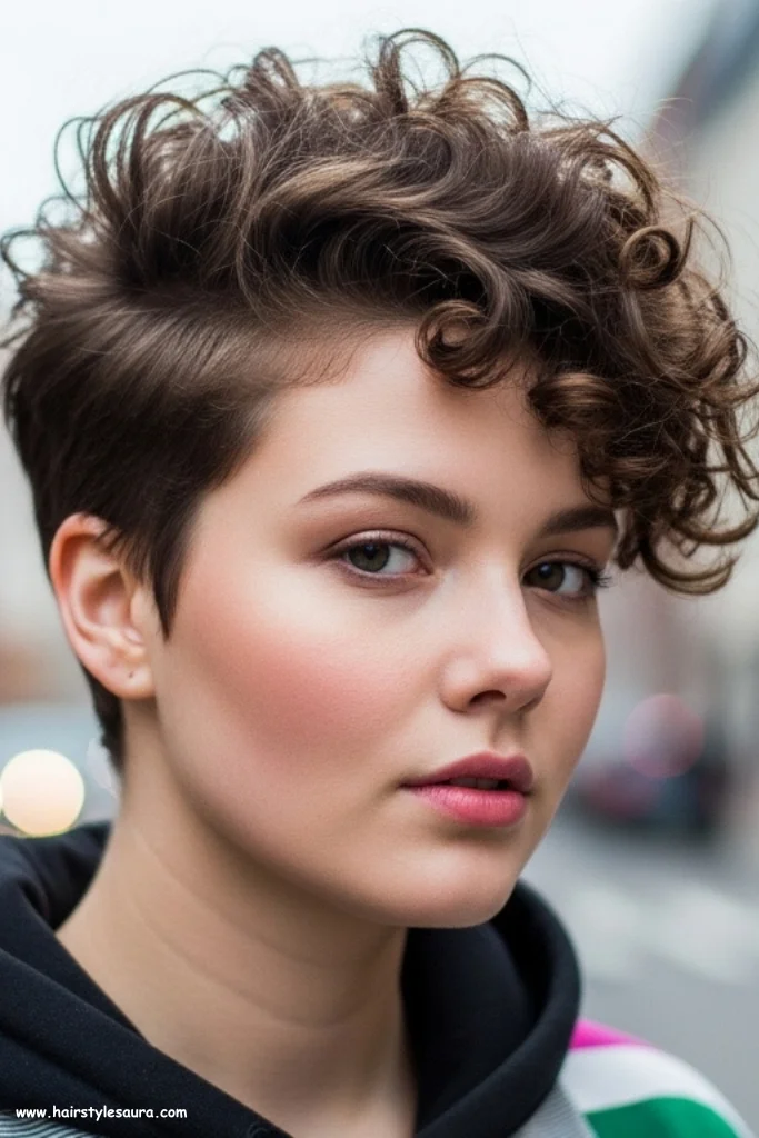 10 Flattering curly pixie cuts chubby face That Look Stunning 3 Voluminous Top with Tapered Sides