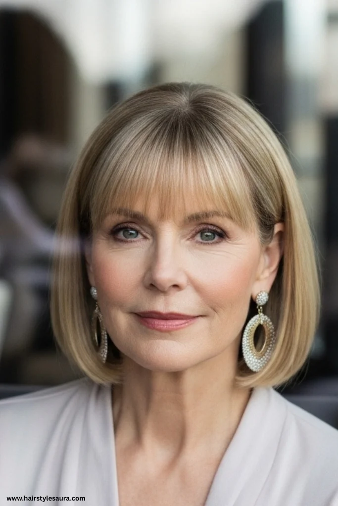13 Elegant Short Hairstyles Women Over 60 Are Loving Right Now 14 Chin-Length Bob with Bangs