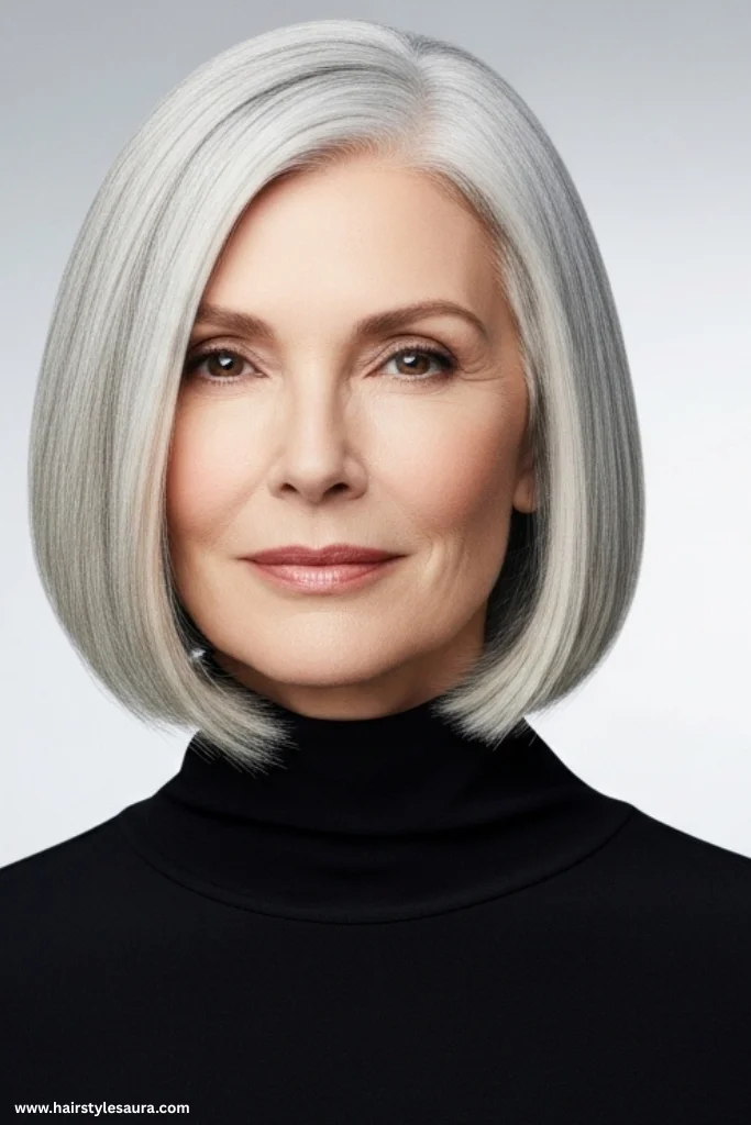 13 Elegant Short Hairstyles Women Over 60 Are Loving Right Now 5 Sleek Silver Bob