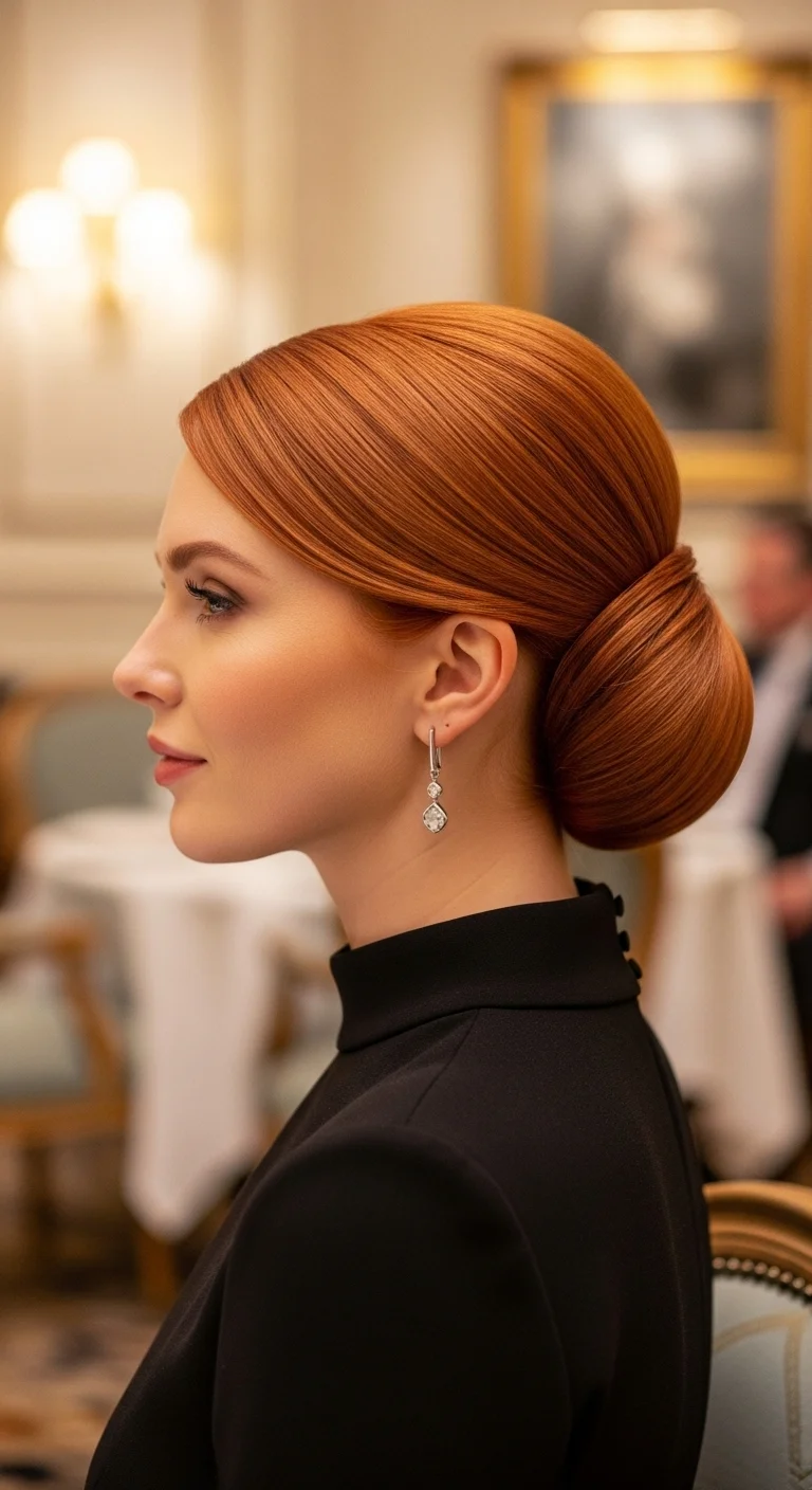 20 Stunning Ginger Hair Hairstyles for Women 13 12. Low Sleek Bun